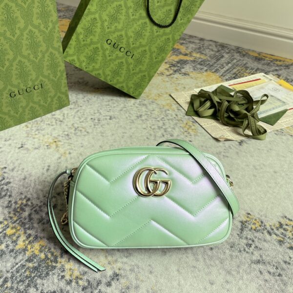 1:1 Replica GG MARMOUNT SMALL SHOULDER BAG P Green iridescent quilted chevron leather Exclusive For Women 447632 AAC2V 3404