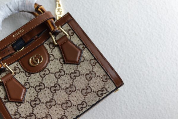 1:1 Replica GUCCI DIANA MINI TOTE BAG P Camel and ebony GG canvas with crystals Exclusive For Women ‎707449 21HRG 2687