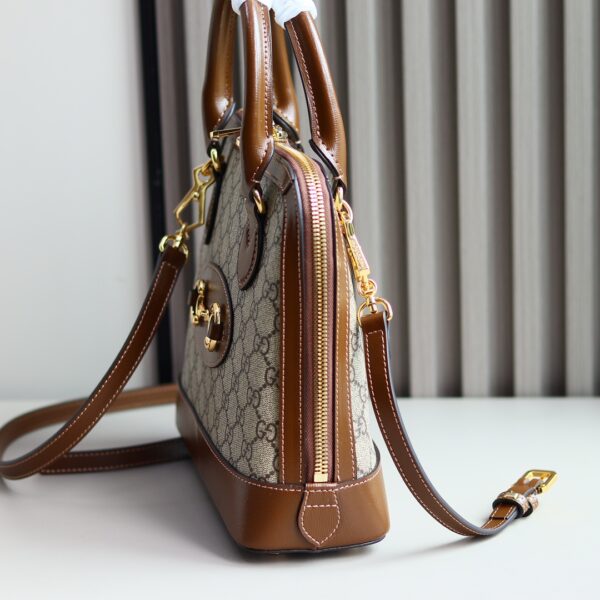 1:1 Replica GUCCI HORSEBIT 1955 SMALL TOP HANDLE BAG P Beige/ebony GG Supreme canvas, and brown leather trims Exclusive For Women 621220 92TCG 8563