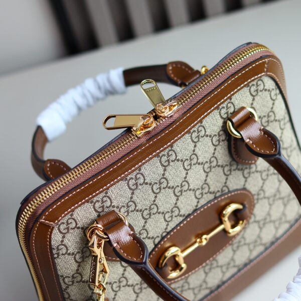 1:1 Replica GUCCI HORSEBIT 1955 SMALL TOP HANDLE BAG P Beige/ebony GG Supreme canvas, and brown leather trims Exclusive For Women 621220 92TCG 8563