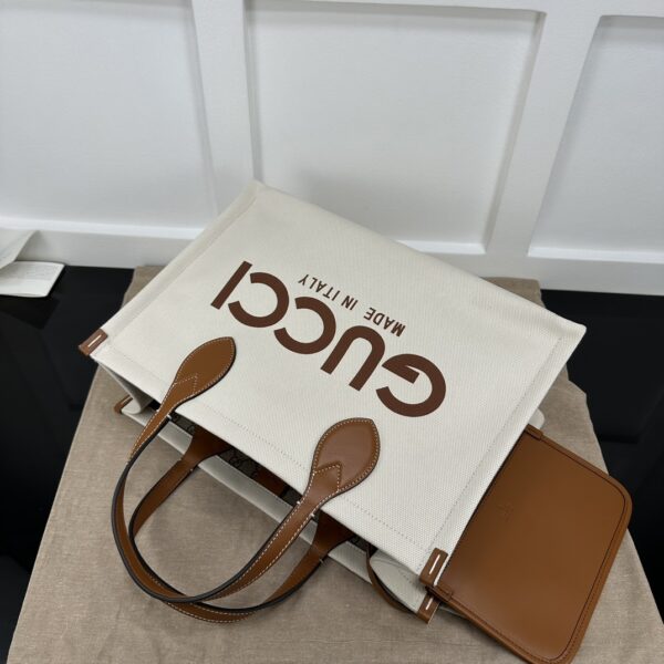 1:1 Replica GUCCI TOTE BAG WITH GUCCI PRINT P Brown And Beige Canvas Exclusive For Women ‎772177 FACUL 8451