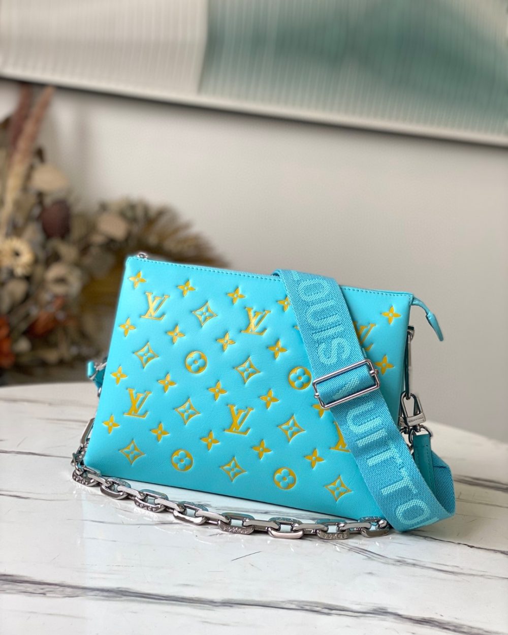 1:1 Replica Louis Vuitton Coussin PM Light Green Lake Blue M57791 Luxury Bag For Women -  26cm