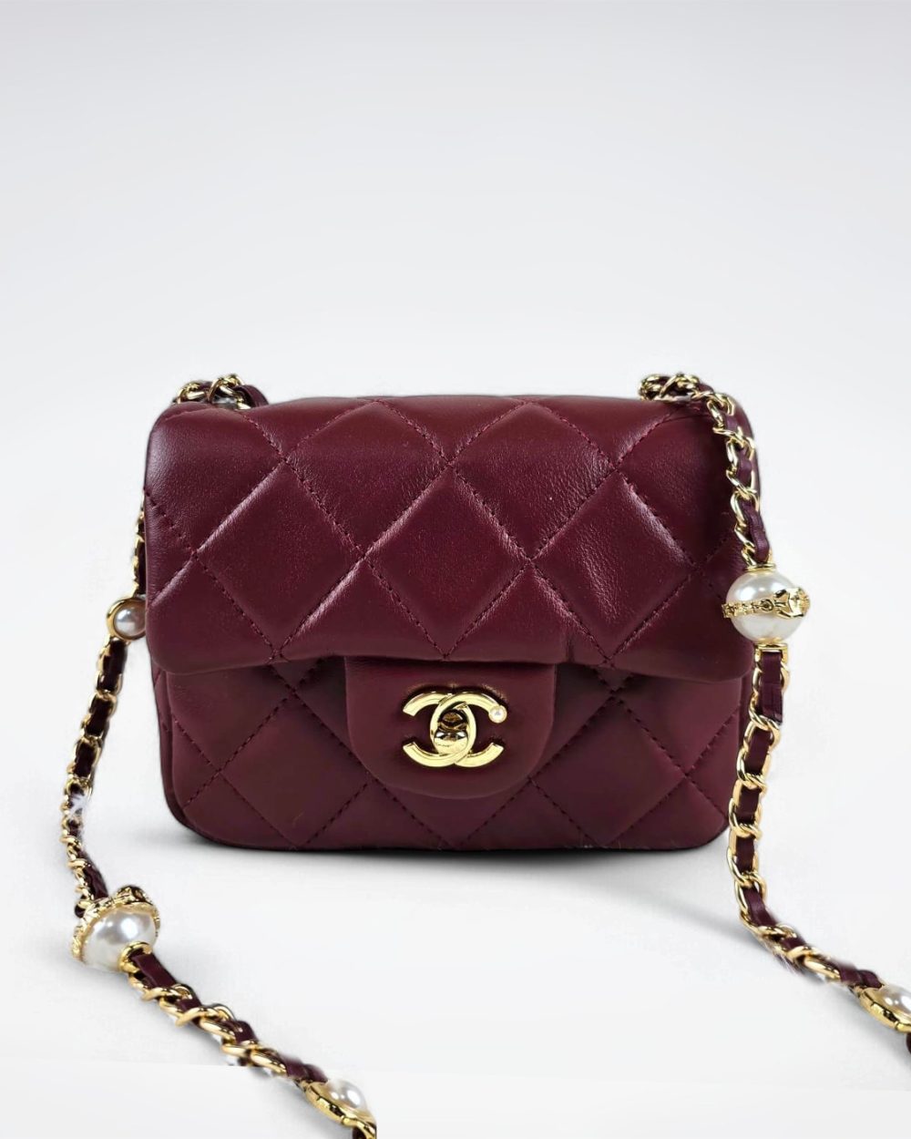 [REP 1:1] Chanel Mini Love Flap Bag 24B pearl square Red luxury Bag For Women, Women’s Bags 18cm
