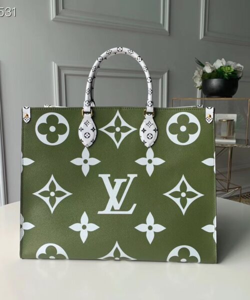1:1 Replica Louis Vuitton MONOGRAM GIANT ONTHEGO GM WHITE KHAKI GREEN BEIGE Bag 41cm