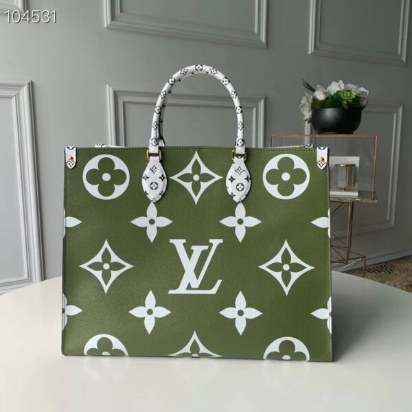 1:1 Replica Louis Vuitton MONOGRAM GIANT ONTHEGO GM WHITE KHAKI GREEN BEIGE Bag 41cm